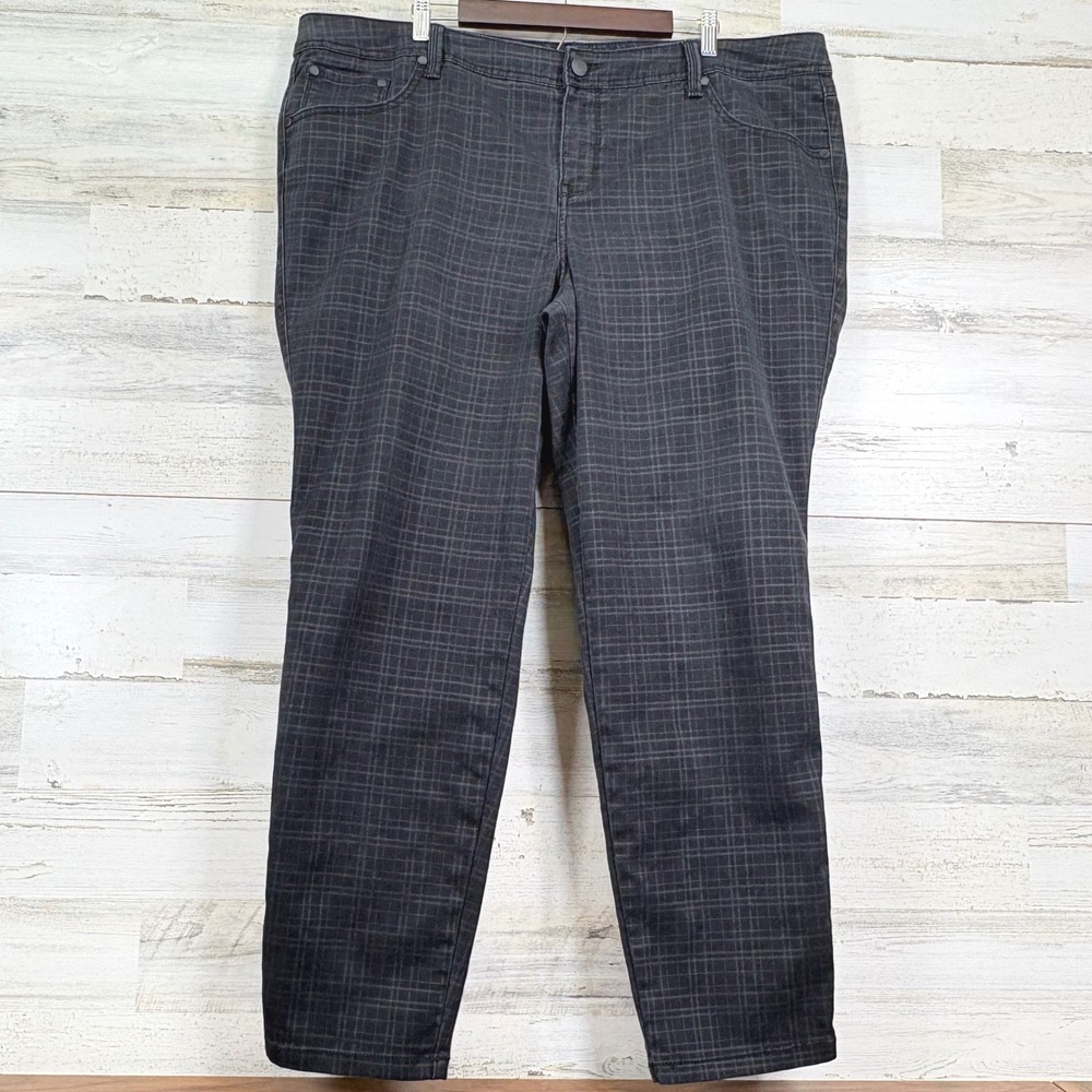 Torrid Denim Plaid‎ Straight Leg Jeans Pants Women Size 24R Black Grey Casual